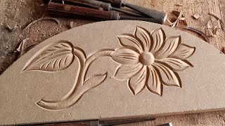 Easy beautiful wood carving flower design step by step tutorial [upl. by Cronin367]