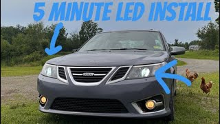 200812 Saab 93 LED Headlight Install Xenon to LED Conversion [upl. by Slen]