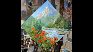 Mountain landscape in oil Vugar Mamedov art painting acrylicpainting oilpainting [upl. by Biancha]