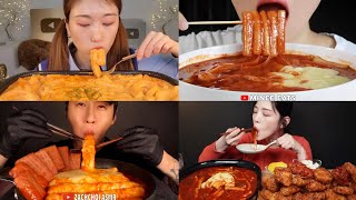 MUKBANGERS ENJOYING CHEESY Tteokbokki  ASMR COMPILATION GOODNESS [upl. by Kuehnel]