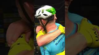 Greatness sees greatness 💛 Pogacar hugs Cavendish after winning the record 35th Tour de France win [upl. by Naihs]