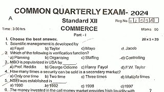 12th commerce quarterly exam original question paper 2024 [upl. by Notirb822]