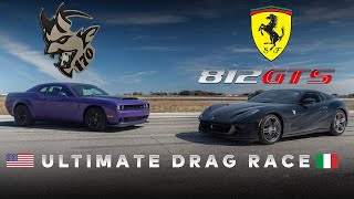 Dodge Demon 170 vs Ferrari 812 GTS  V8 vs V12  American Muscle vs Italian Supercar [upl. by Hurless]