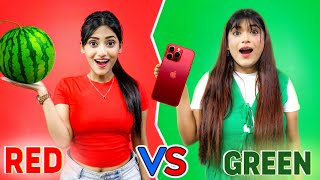 Red Vs Green Challenge  Eating And Buying Everything In One Colour  SAMREEN ALI [upl. by Trauts]