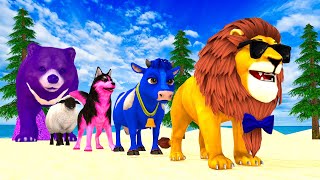 Paint amp Animals Lion Sheep Cow Bear Wolf Fountain Crossing Transformation Animal Cartoon 1 [upl. by Ruthven54]