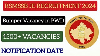 RSMSSB JE 2024 OFFICIAL NOTIFICATION UPDATERSMSSB JE 2024 OFFICIAL VACANCY DETAILSRAJASTHAN JE [upl. by Nosnevets]