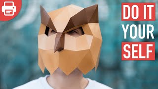 How to make an Owl Mask with Paper or Cardboard  DIY Printable Template [upl. by Paapanen]