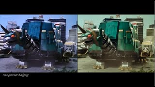 Mighty Morphin Tor the Shuttlezord First Appearance Split Screen PR and Sentai version [upl. by Eirual]