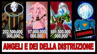 LIVELLI DI COMBATTIMENTO ANGELI E DEI DELLA DISTRUZIONE  DRAGON BALL SUPER [upl. by Ahtiekal910]