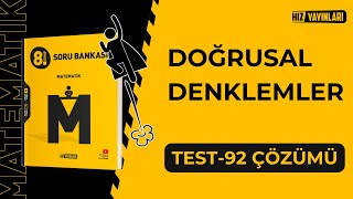 Hız Yayınları 8Sınıf LGS Matematik  Test92 Soru Çözümleri Doğrusal Denklemler [upl. by Grieve]