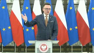 Kiedy expose Premiera Szymon Hołownia  konferencja marszałka Sejmu [upl. by Nivlak]