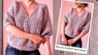 Blusa a crochet con cuello V para mujer ¡Paso a paso [upl. by Okoyik850]