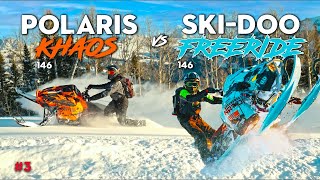 SkiDoo Freeride vs Polaris Khaos 9R  Battle of the 146s [upl. by Ellinnet]