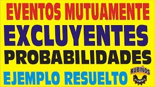 PROBABILIDADES de EVENTOS MUTUAMENTE EXCLUYENTES  ejemplo resuelto [upl. by Leummas]