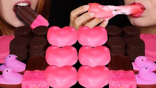 ASMR BLACK PINK ICE CREAM BARS STRAWBERRY HEART MOCHI MINI CHOCOLATE BON BONS PEEPS MARSHMALLOWS [upl. by Averyl]