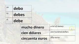 108 Easily Learn Spanish the verb DEBER to owe in the present tense [upl. by Nosnah]