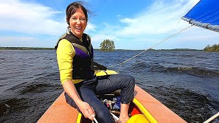 Megan sails a Sunfish for the first timehigh wind [upl. by Fazeli]