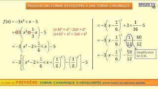 Maths 1ère  Fonctions du 2nd degré  Passer dune forme canonique à développée et inversement [upl. by Akemor609]