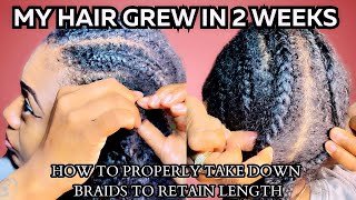 HOW TO PROPERLY TAKE OUT 2 WEEK OLD CORNROWS  WHAT GREW MY HAIR SO FAST [upl. by Nennarb]