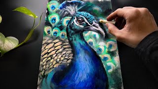 ASMR Drawing a Peacock with Oil Pastels  No Talking [upl. by Roselia75]