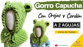 ✅ Tejidos a Dos Agujas para Principiantes 🌈 Gorro Capucha a Dos Agujas con Orejas Fácil y Práctico [upl. by Niwled]