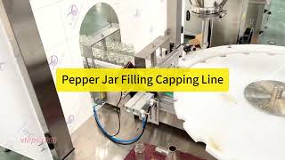 Pepper Jar Filling Capping Line 2 Heads Powder Auger Filler And 4 Wheels Screw Capping Machine [upl. by Cordova220]