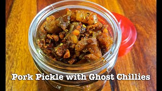 How to Make Pork Pickle with Ghost Chillies  Pork Pickle Recipes  Gahori Achar [upl. by Eegnat]