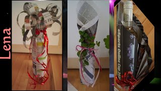 🍾 3 Flaschen mit Zeitung verpacken als Geschenk 🎁 Bottle wrapping in Newspaper 📰 [upl. by Brittne265]