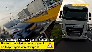 BESTUURDER WIJKT UIT VAN ONGELUK EN KLAPT OP VRACHTWAGEN [upl. by Earas]