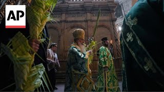 GreekOrthodox Patriarch of Jerusalem leads Orthodox Palm Sunday procession [upl. by Myo]