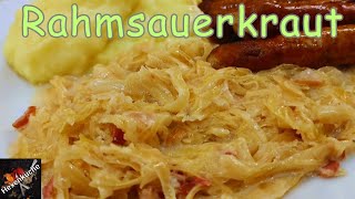 Rahmsauerkraut lecker schnell und einfach zubereitet Cremiges Sauerkraut mit Bacon und Sahne [upl. by Allertse]