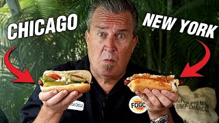 The BEST HOT DOGS ever NY vs Chicago  Dirty Water vs Grilled [upl. by Necyla]