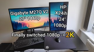 Gigabyte M27QV2 170Hz 27quot 2K Unboxing amp Dual Monitor Setup  Upgrading From 24quot 1080p to 27quot 1440p [upl. by Godric]