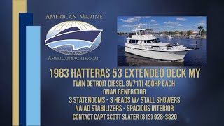 SOLD  1983 53 Hatteras 53 Ext Deckhouse Motor Yacht HD By American Marine Yachts [upl. by Aker141]