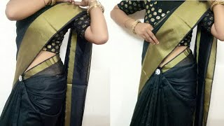 How to Drape Black Golden Border Saree in Simple and Easy Steps to Look Slim and Tall [upl. by Assilav]