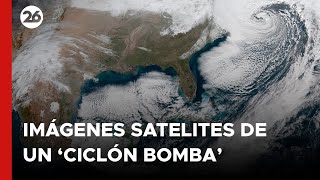 EEUU  Imágenes satelitales captan el avance de un quotciclón bombaquot [upl. by Ophelia]