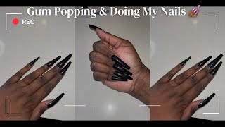 GUM POPPING ASMR  DOING PRESS ON NAILS AT HOME  LONG NAILS ASMR  ASMR RELAX  NAIL TAPPING ASMR [upl. by Brigitta]