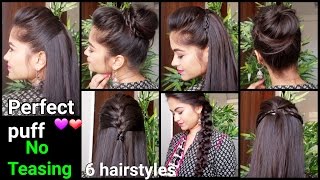 1 Min Perfect Puff amp 6 QUICK EASY Hairstyles for medium to long hair for DiwaliIndian hairstyles [upl. by Grimona990]