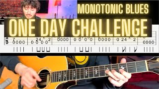 Beginner Monotonic Blues Guitar Lesson with Tabs On Screen One Day Challenge [upl. by Ellerehs]