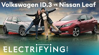 VW ID3 vs Nissan Leaf Indepth review with Ginny Buckley amp Nicki Shields  Electrifying 4K [upl. by Alyam]