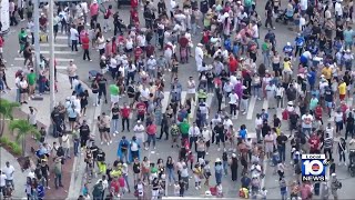 Aerial video shows Calle Ocho in Miamis Little Havana [upl. by Ailgna]