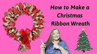 Christmas Ribbon Wreath 2  Fun and Easy Christmas Wreath  Dollar Tree Ribbon Wreath DIY [upl. by Malilliw555]