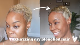 TEXTURIZING MY BLEACHED HAIR  before and after  blonde pixie cut black women [upl. by Nnaes485]