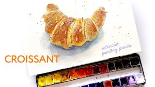 Painting A Croissant With Watercolor  Speedpaint and tips [upl. by Adnilab]