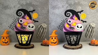 How To Make Paper Cut Lantern Cupcake Halloween [upl. by Eelyek]