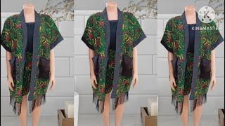 Simplest way to make a V neck kimono jacket with fringebeginners friendly [upl. by Mushro]