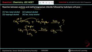 Reaction between acetone andmethylmagnesium chloride followed byhydrolysis will give 1 Tert buty [upl. by Ahsek]