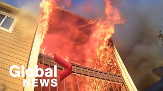 Dramatic footage captures what its like for a firefighter responding to an apartment fire [upl. by Carson]