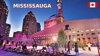 4K🇨🇦 Discover CANADA  MISSISSAUGA Downtown Walk 🎄Skating Rink at City Hall and City Night Streets [upl. by Schuyler926]