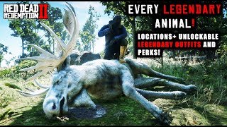 Red Dead Redemption 2  Hunting EVERY LEGENDARY Animal Location Guide  OUTFITS and Perks [upl. by Alleyn]